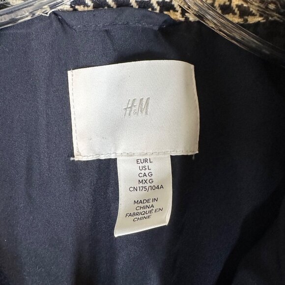 H&M Womens Large Beige Houndstooth Shirt Jacket Shacket Button Front Long Sleeve - Picture 7 of 12